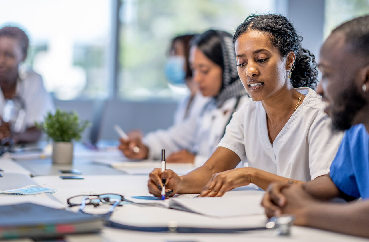 Team of medical professionals collaborating at work