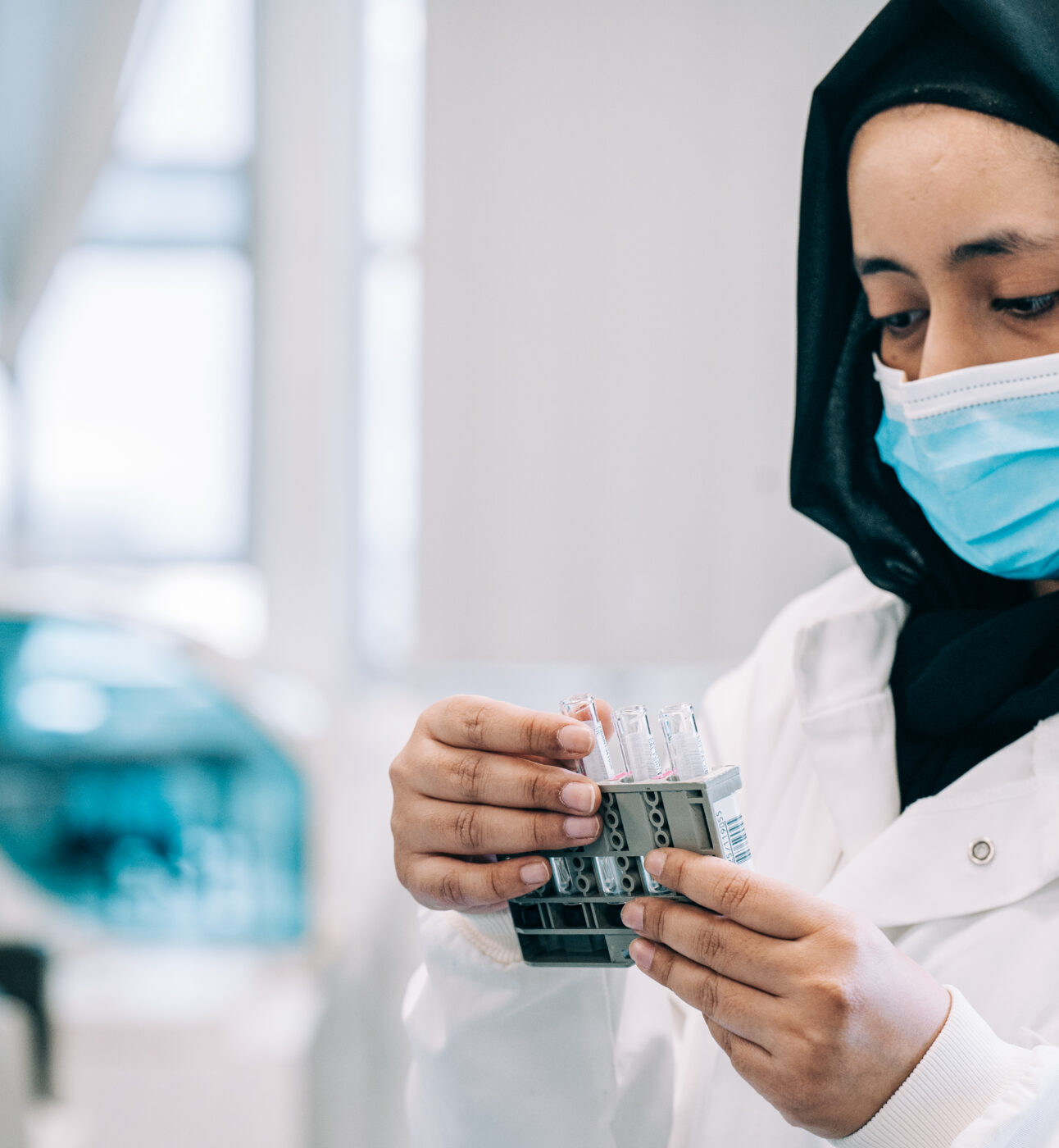 A female healthcare worker wearing a hijab.