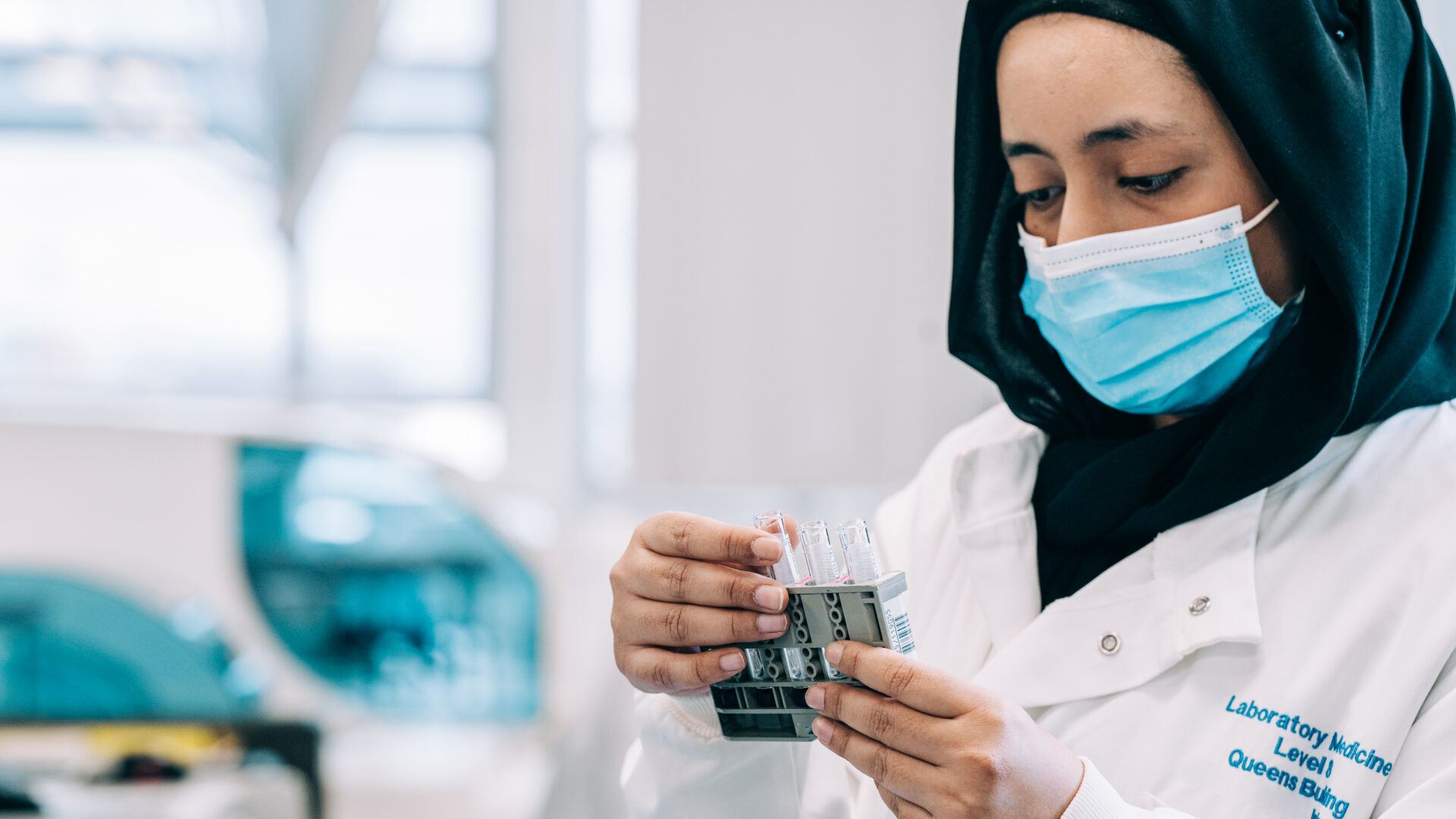 A female healthcare worker wearing a hijab.