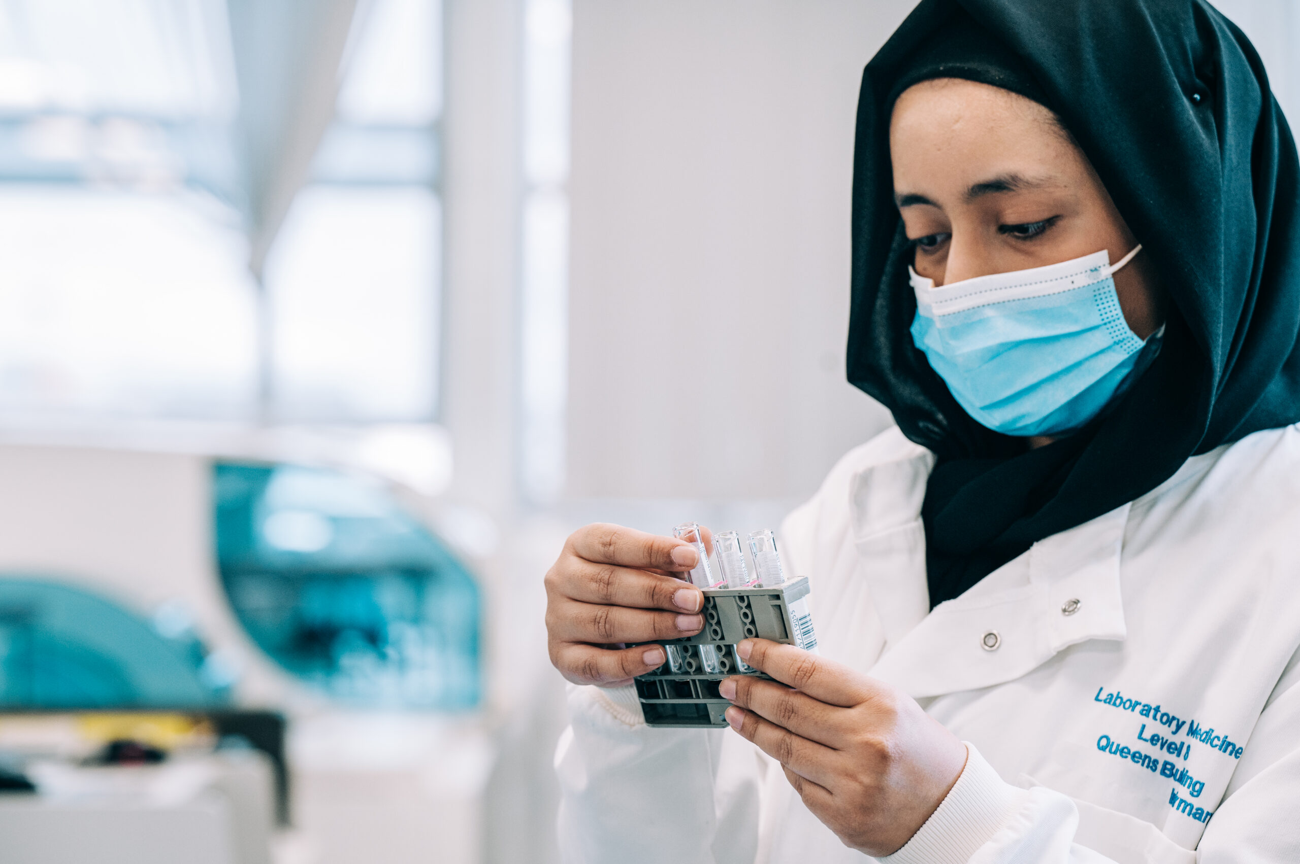 A female healthcare worker wearing a hijab.